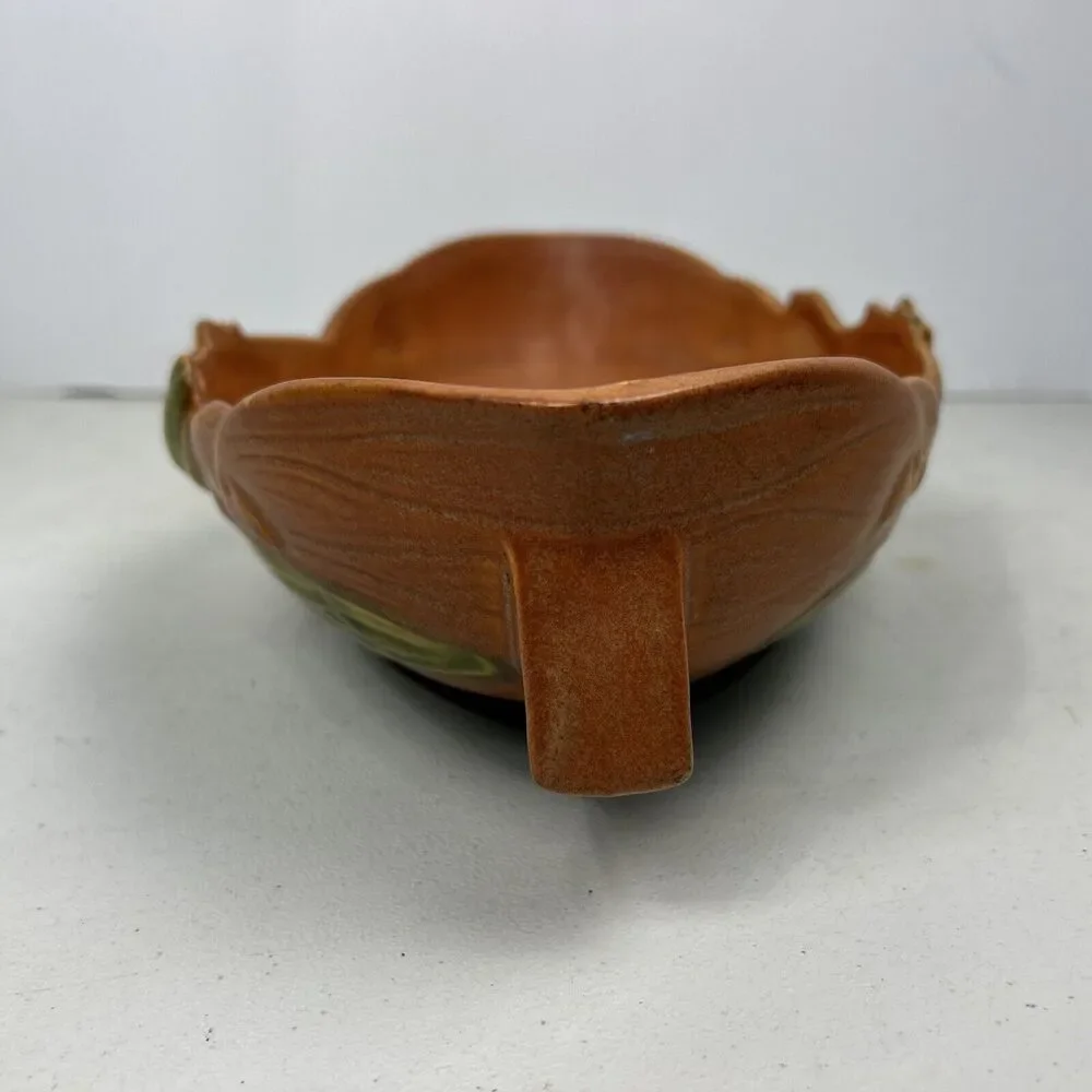 Vintage Roseville Pottery Console‎ Bowl Water Lily Brown 443-12 USA Beauty